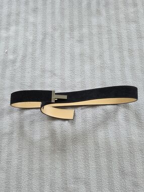 Ted Baker London Black Suede Belt with Gold Buckle